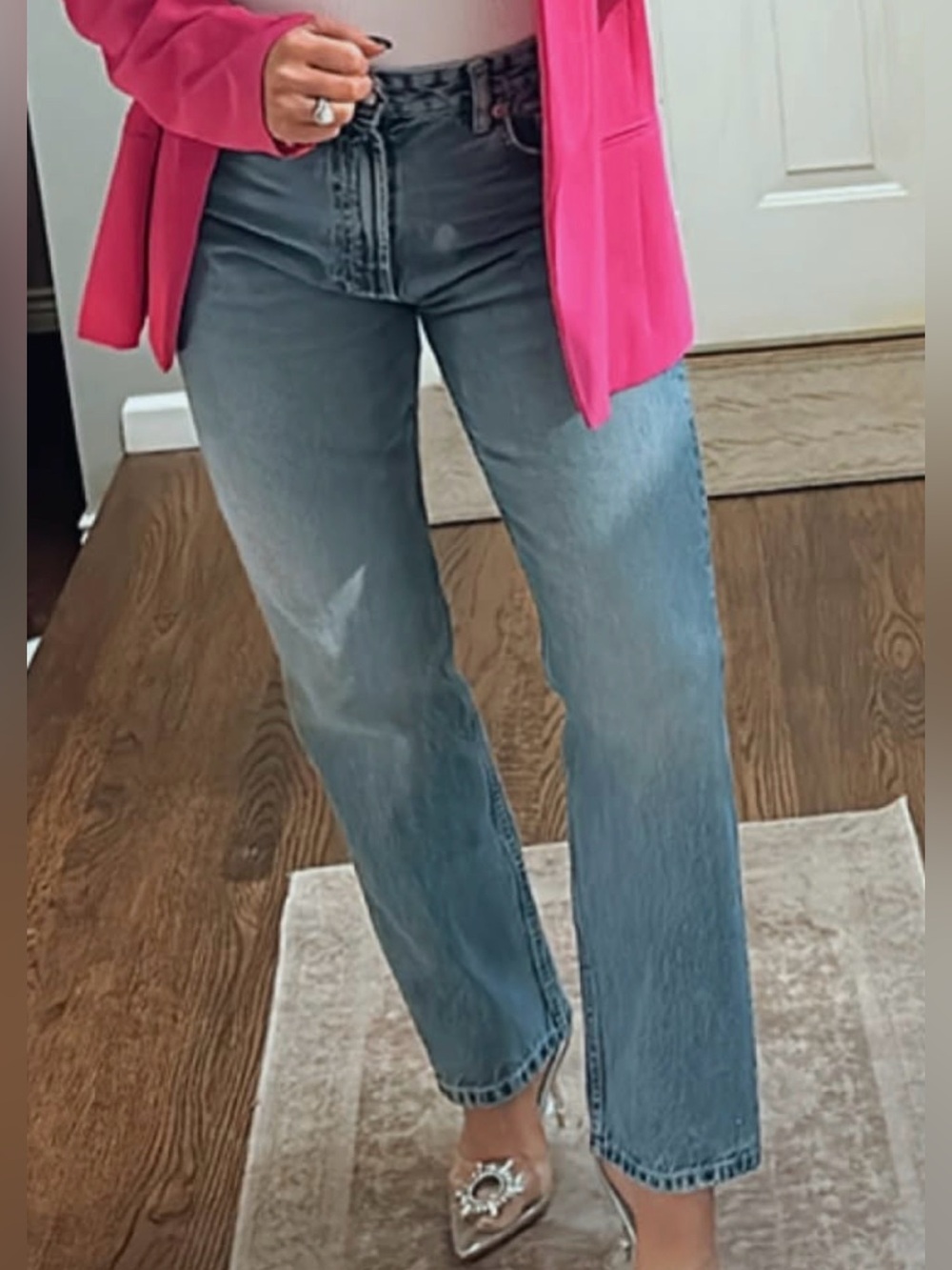 Zara Classic High-Rise Straight-Leg Jeans — Light Blue